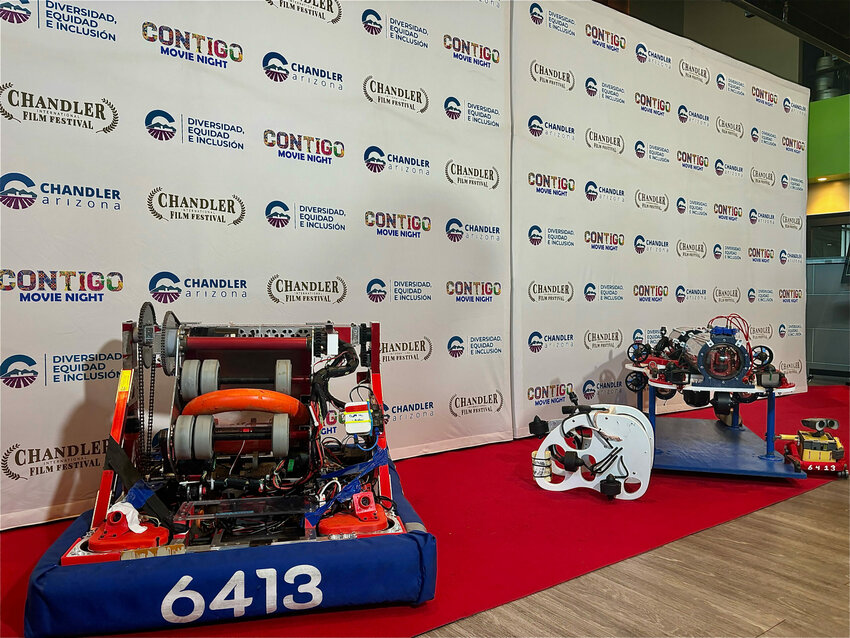 Robots on display from the Si Se Puede Foundation STEM Center at the Chandler International Film Festival screening of “Spare Parts” during Hispanic Heritage Month on Sept. 22, 2024. (Photo by Sienna Monea/Cronkite News)