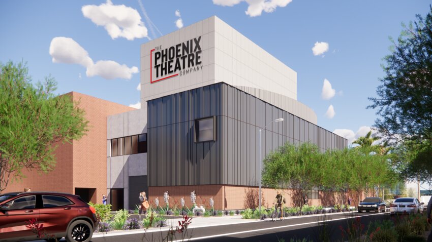 These artist renderings show the interior and exterior of the new Dr. Stacie J. and Richard J Stephenson Theatre at The Phoenix Theatre Company.
