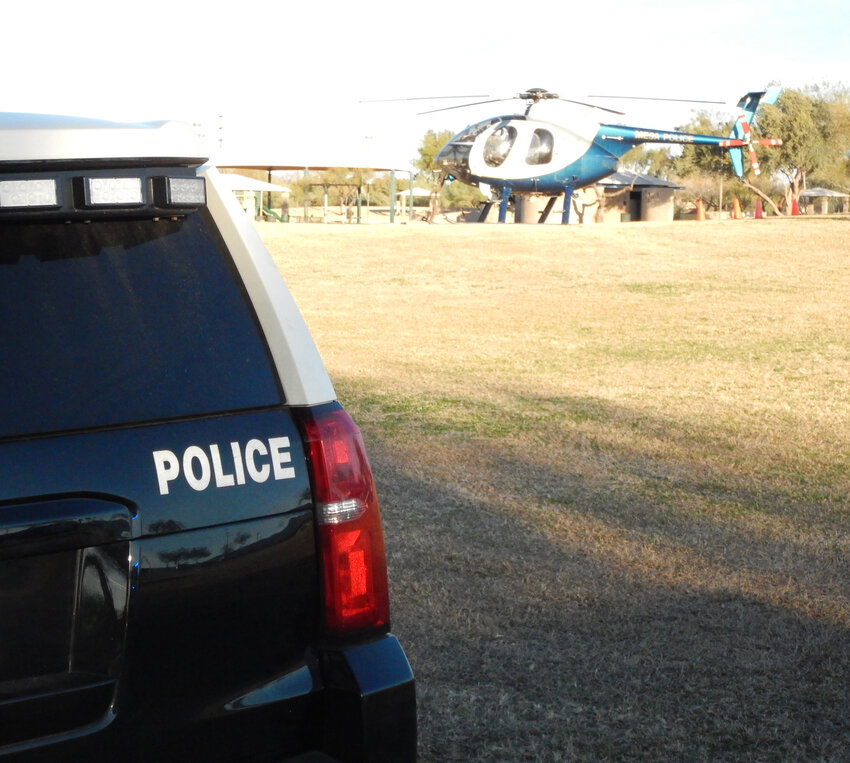Mesa police vehicle, helicopter