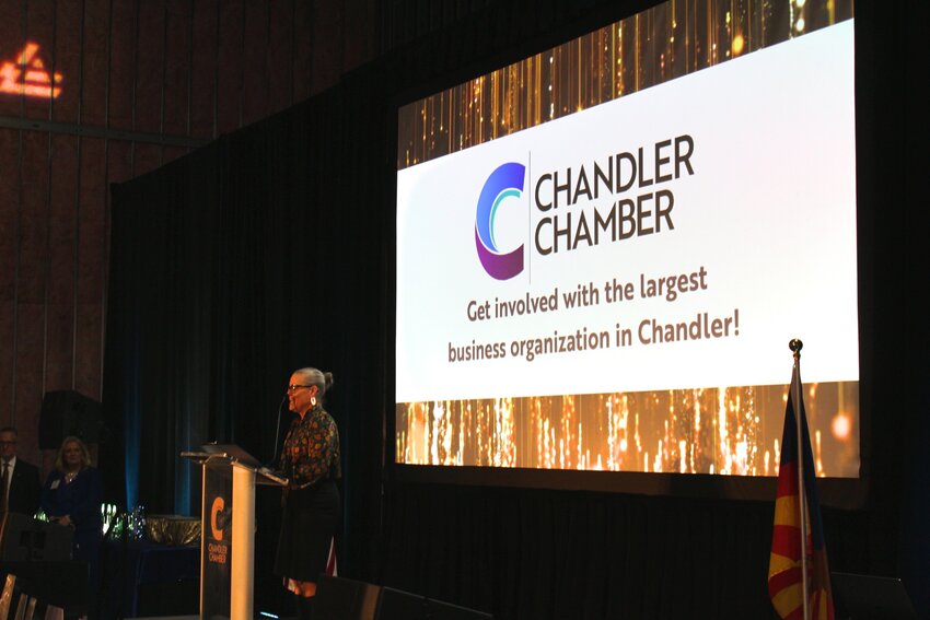 Arizona Gov. Katie Hobbs was one of the speakers Wednesday night at the city’s Chamber of Commerce Chandler 100 event.