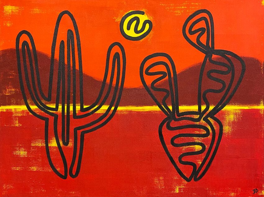&ldquo;Black Saguaro and Prickly Pear&rdquo; is among the works on display now through June at the Madison Center for the Arts.