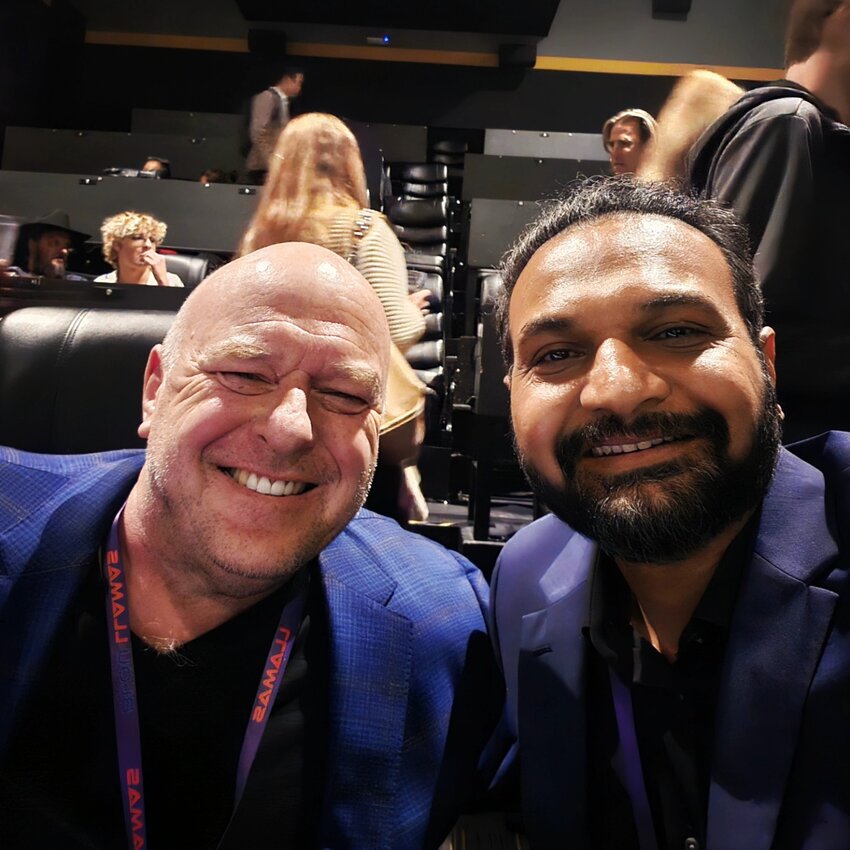 Dean Norris, left, takes a moment to take a selfie with Chandler International Film Festival Director Mitesh Patel last weekend. Norris was at the festival to see his 15-year-old son&rsquo;s award-winning short film be shown, and he took home the eighth annual festival&rsquo;s Career Icon Award.