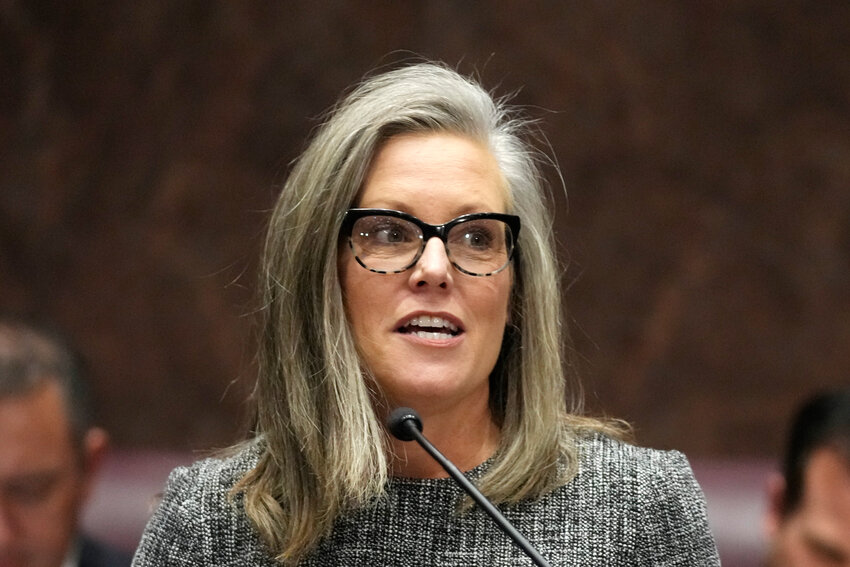 Arizona Gov. Katie Hobbs took a slap Monday at state lawmakers from both parties who are taking a week off in the middle of the annual legislative session to go to Israel. (Associated Press/Ross D. Franklin)