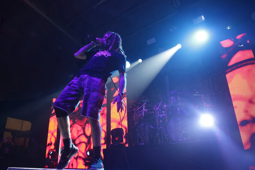 Vocalist Randy Blythe, from the band Lamb Of God, performs in Baltimore, Maryland, on Friday, July 28, 2017.