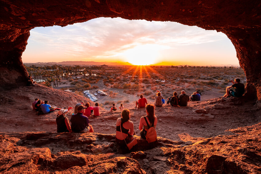 Enjoy breathtaking views from the top of Hole in the Rock, an unusual rock formation in Phoenix&rsquo;s Papago Park after an easy 10-minute hike from the parking lot. Drop by right before sunset for milder temperatures and an even more stunning vista, or picnic in the shade. Near the Phoenix Zoo and the Desert Botanical Garden.