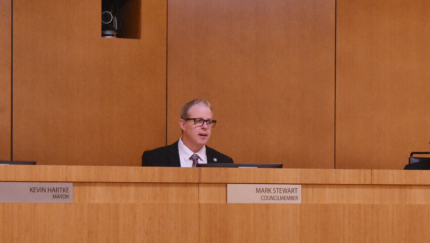 Chandler City Council member Mark Stewart speaks during the Feb. 22 meeting. Stewart was the sole opposing vote on a code amendment that will &ldquo;expand the ability to use the abatement process,&rdquo; according to a staff report.