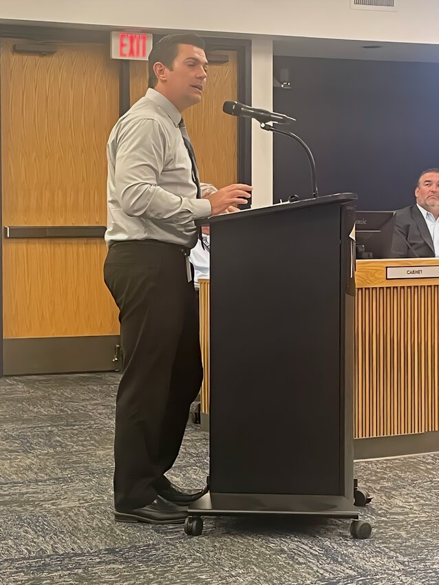 Robert Bircher from Gilbert Public Schools addresses the district's governing board about the district's &quot;refresh initiative&quot; that provides training on elementary school ELA curriculum.