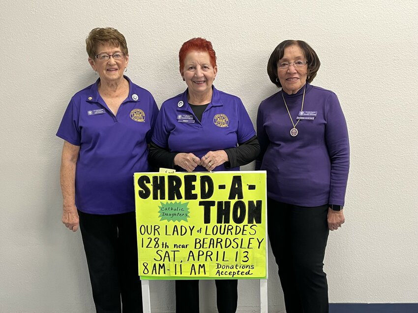 From left are Joan Cosson, district deputy, Rosemary Dougherty, regent of Court #2278 and chair of the shred-a-thon, and Dorothy Alexander, court secretary.