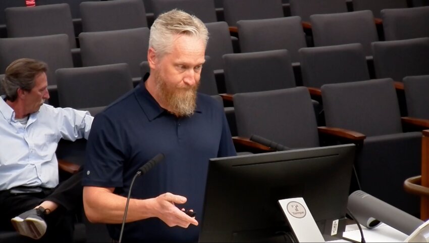Eric Flottman of Catalyst Crafted Ales speaks at the Tempe Development Review Commission's Feb. 27 meeting.