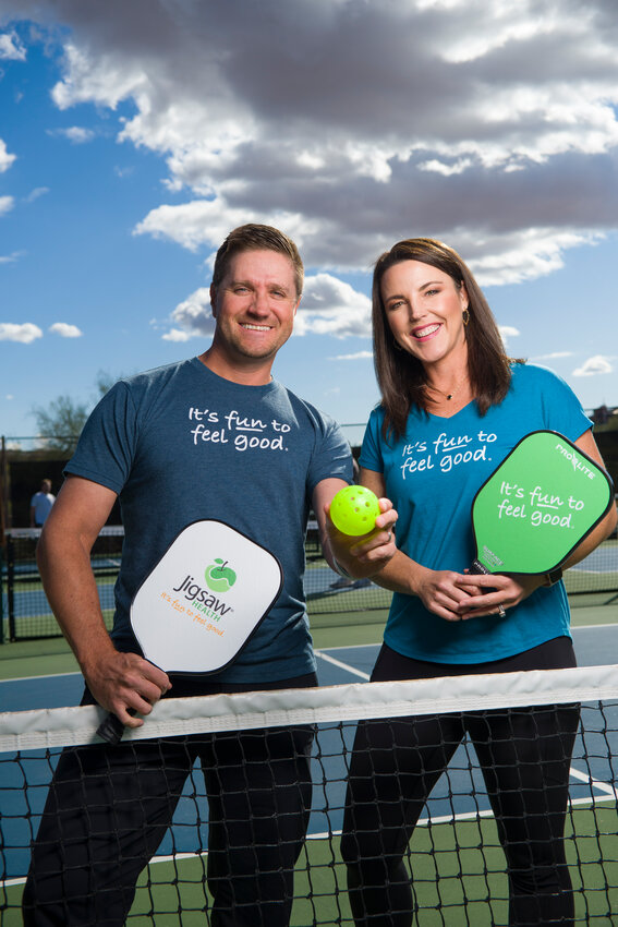 Patrick Sullivan, left, and Ashley Leroux Sullivan are the owners of multiple Scottsdale-based businesses, including Jigsaw Health, The Orchard at Jigsaw Health and the Arizona Pickleball League.