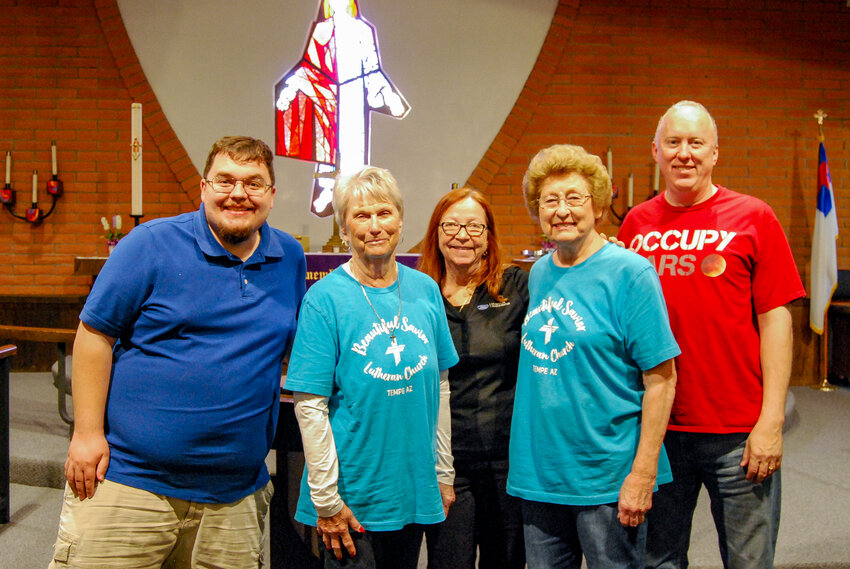 From left to right, Pastor Tim Anderson, Bobbie Littou, Laurie McClellan, Charlotte Grefe and Geoff Nedry are leading the efforts at Beautiful Savior Lutheran Church to help the local homeless community.