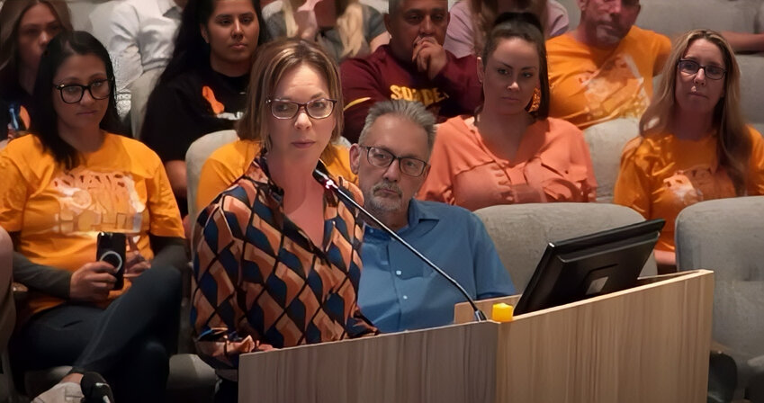 Katey McPherson, shown speaking to Gilbert Town Council on Feb. 20, expressed sadness for all involved in the arrests connected to Preston Lord's homicide.