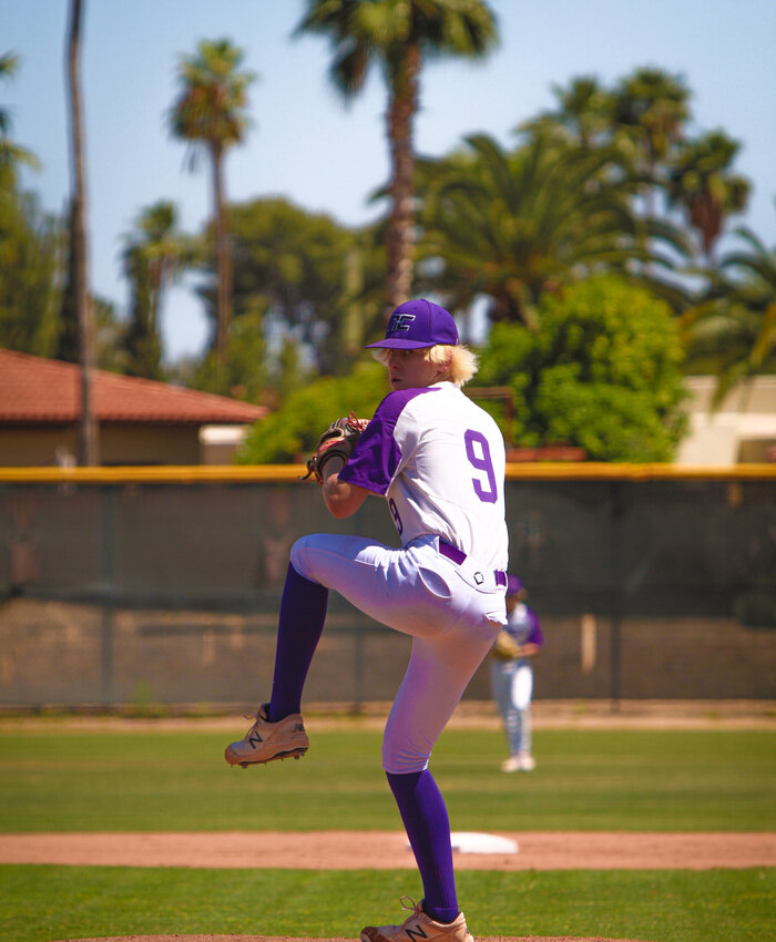 Northwest Christian junior pitcher Trot Simms delivers a pitch during the Crusaders' 3A playoff win over Tucson Sabino May 6, 2023.
