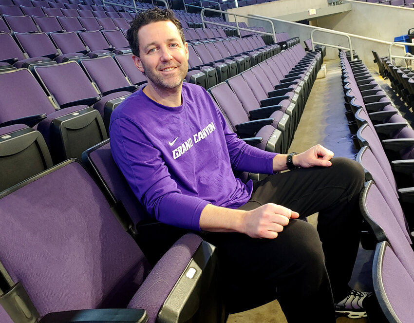 Men&rsquo;s basketball coach Bryce Drew keeps an eye on practice inside Global Credit Union Arena on the Grand Canyon University campus in Phoenix.