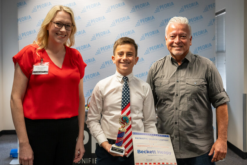 First place winner in the AM Session of the Patriotic Speech Contest: Beckett Heapy, Peoria Traditional School.