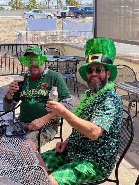 Patrons dressed for St. Patrick&rsquo;s Day toast at Charley&rsquo;s Sports Grill in Glendale. Irish celebrations start with $5 Guinness stouts on Sunday.