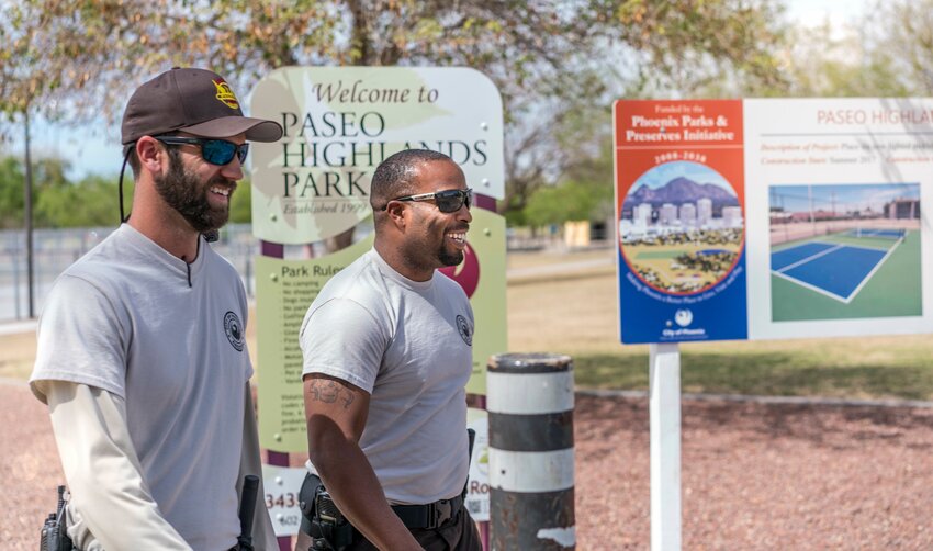 Phoenix urban park rangers walk on patrol at Paseo Highlands Park at 35th Avenue and Pinnacle Peak Road. (Courtesy city of Phoenix)