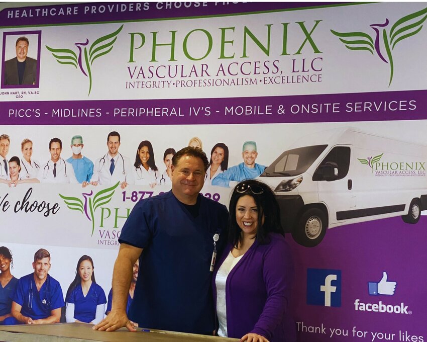 From left, Phoenix Vascular Access CEO of Clinical Services John Hart and CEO of Business Development Josie Brandon bring Phoenix Vascular Access corporate headquarters to Fountain Hills to continue the mission of raising standards of healthcare throughout the state of Arizona.