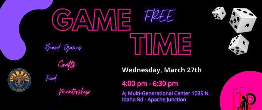The Pinal County Attorney&rsquo;s Office is holding a free &ldquo;Game Time&quot; night for teens on Apache Junction on March 27. .    The