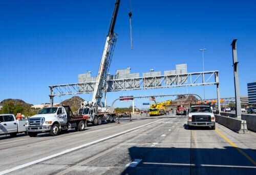 While eastbound I-10 was closed earlier this month, crews removed old sign structures near the ramp to eastbound US 60 and replaced them.