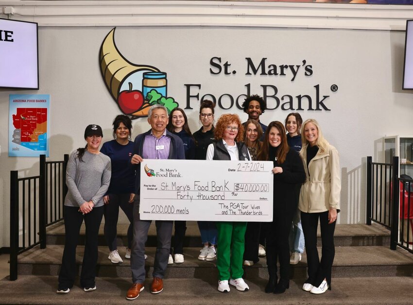 The Thunderbirds and the WM Phoenix Open donated $40,00 and 240,000 pounds of unused, non-alcoholic beverages to St. Mary's Food Bank this year.