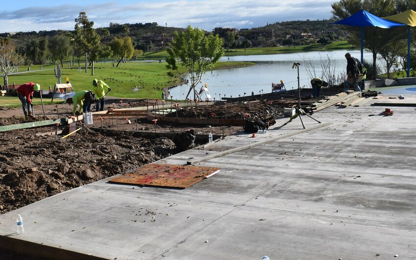Contractors have begun construction of a shaded picnic area at Fountain Park.
