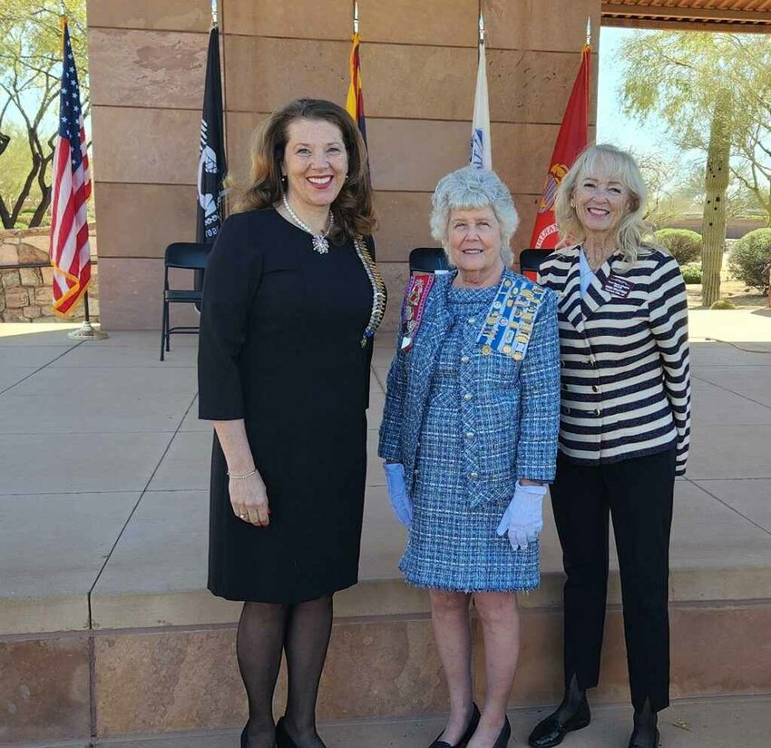 From left, Arizona State Society DAR (ASDAR) Vice Regent Sarah Ziker, ASDAR Chaplain Carolyn Rearley and Four Peaks Chapter DAR member Debbie White-Wojtysiak.