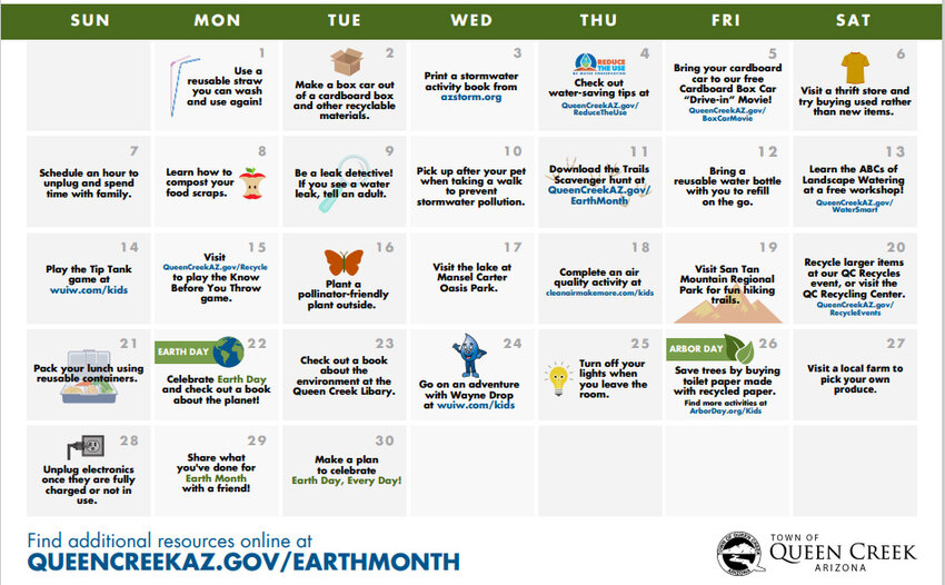 Queen Creek has events, tips and ideas on celebrating Earth Month each day in April.
