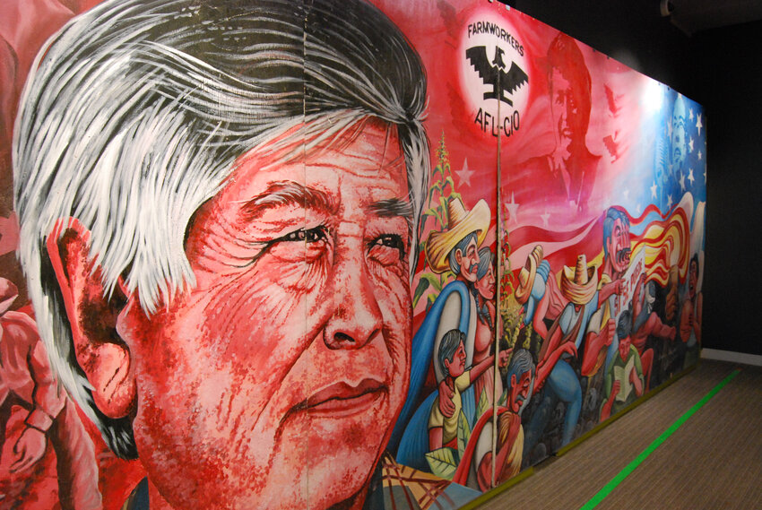The exhibit features a number of artworks paying tribute to Chavez.