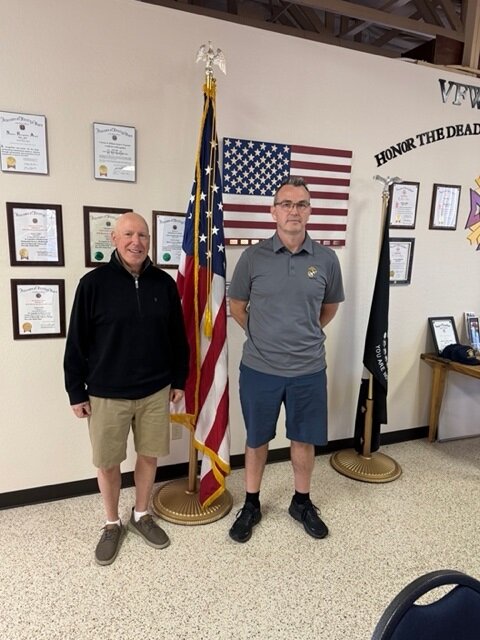 The VFW Post 7507 in Fountain Hills welcomed new members Peter Tramonte (left) and Paul Goodman (right) with the traditional ceremony presided over by Post Commander Bill Luzinski. Both Tramonte and Goodman served in the Marine Corps. Goodman served in Okinawa and then in Iraq during the Persian Gulf War. He is now a physical therapist with 360 Physical Therapy and Aquatic Center. Tramonte served in Vietnam. Now retired, he worked in the electronics industry after leaving the Marine Corps.