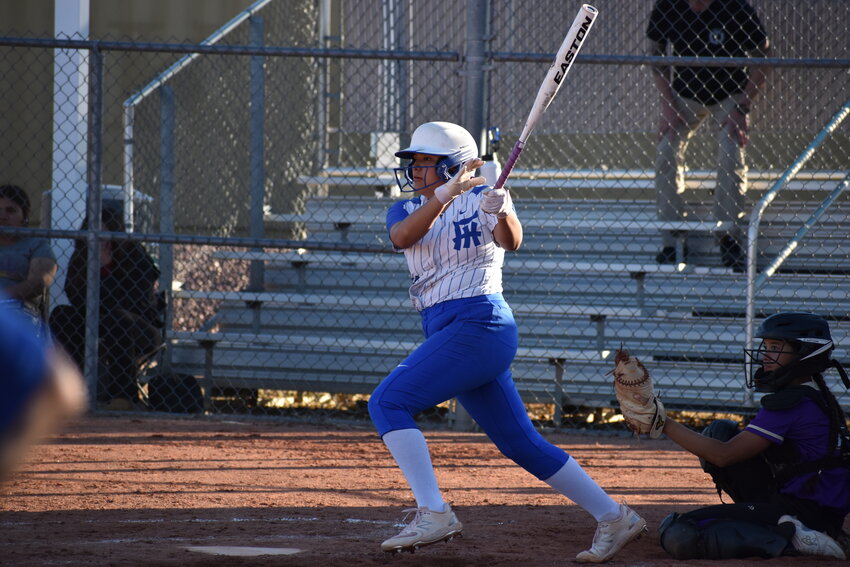 Junior Shania Rivera gets a hit in her first game back from injury. (Independent Newsmedia/George Zeliff)