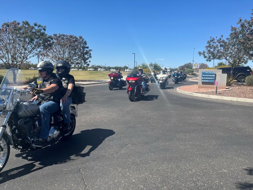 The Wall That Heals escort started in south Peoria at Pioneer Community Park and ended at Lake Pleasant April 9 where the exhibit will be constructed.