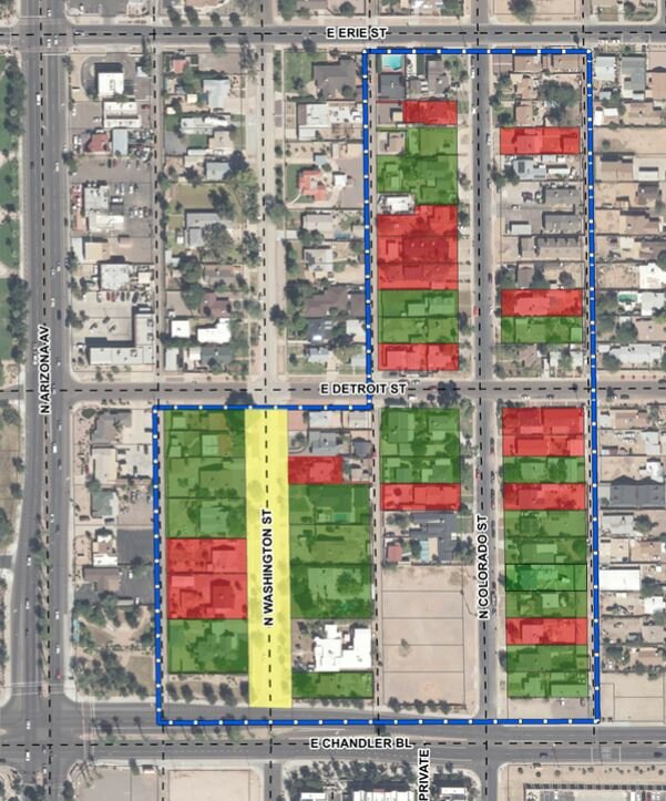 This map shows the boundaries of the Silk Stockings neighborhood. At its April 4 meeting, the Chandler City Council approved a historic preservation district creation for the neighborhood, which was constructed as long ago as 1912.