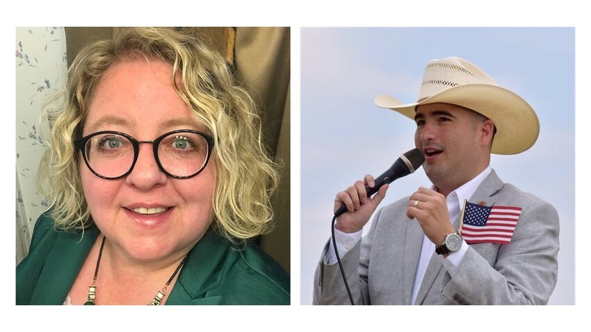 From left to right, Democrat Stacey Seaman and running for the LD 16 senate seat held by incumbent Republican T.J. Shope,
