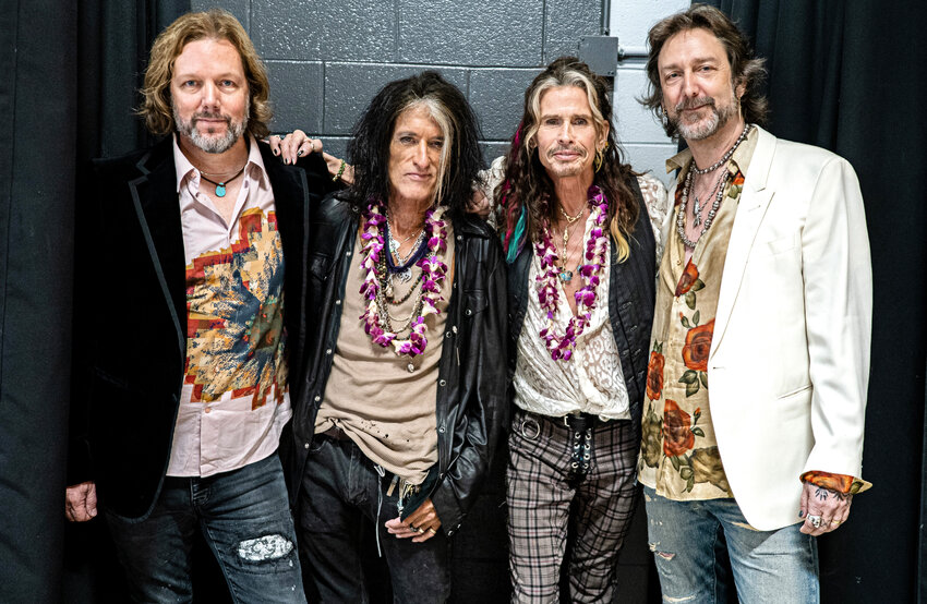 From left, Rich Robinson, Joe Perry, Steven Tyler and Chris Robinson will be hitting the road again on their Peace Out tour, which will arrive in downtown Phoenix on Halloween night.