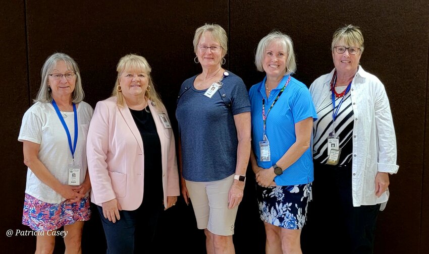 Pictured are Conway, Wells, Lundstrom, Davila and Pat Luhmann. Not pictured is Merrikay Vidal, club treasurer, who worked on obtaining the club&rsquo;s 501c3 status, making the quilt show possible.