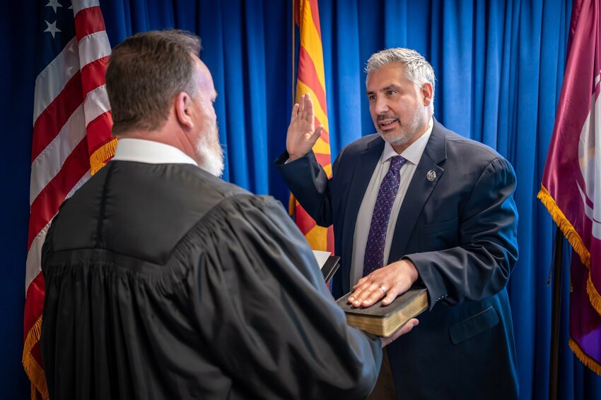 Carlos Galindo-Elvira is sworn in to an interim Phoenix City Council position on Tuesday, representing District 7. (Courtesy city of Phoenix)