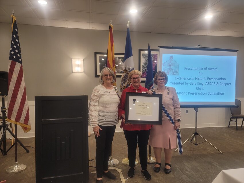 The Grand Canyon Chapter of the National Society Daughters of the American Revolution honored official City of Scottsdale Historian Joan Fulda. From left: Gera King, Fudala and Stephanie Troth.