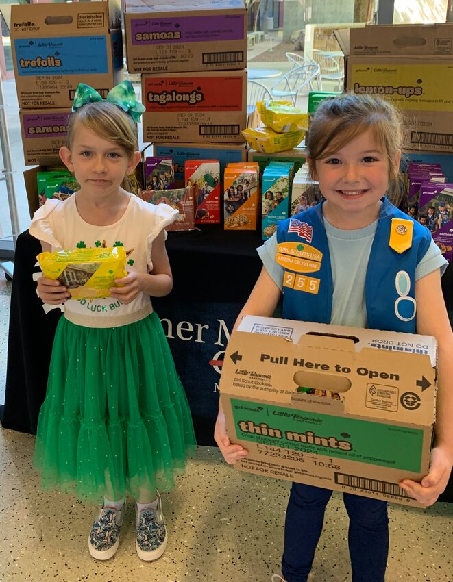 Members of Girl Scout Troop 3255 of Florence recently donated 170 boxes of its cookies.to patients at Banner MD Anderson Cancer Center.