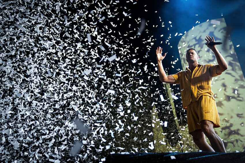 Dan Reynolds of Imagine Dragons performs at the Reading Music Festival in England on Aug. 27, 2023.