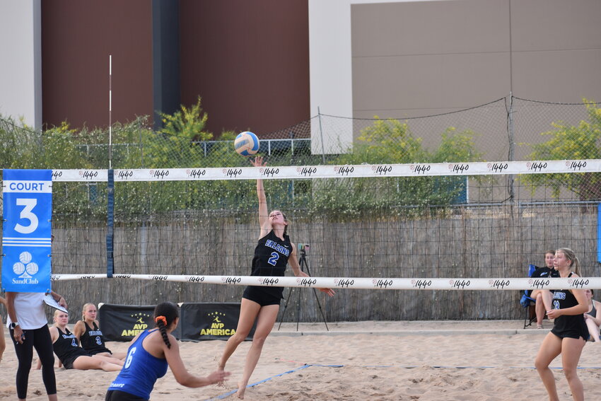 Junior Lucia Kalmbach tips the ball over against Mesquite. (Independent Newsmedia/George Zeliff)