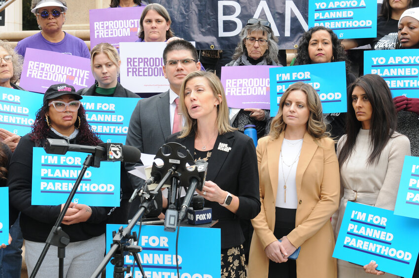 Dr. Jill Gibson, medical director of Planned Parenthood Arizona, commenting last December after the state Supreme Court heard arguments about which abortion law can be enforced here. (Capitol Media Services photo by Howard Fischer)