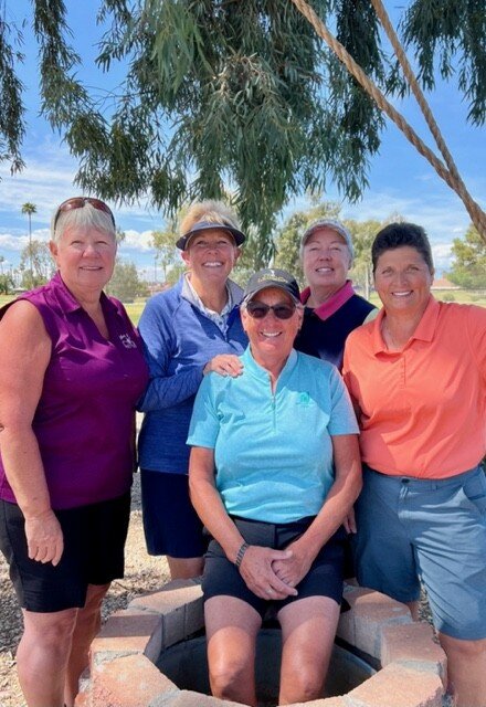 Pictured in back are Pat Bilquist, Donna Peterson and Colleen Davis; in front are champion Joan Hinkey and Pam Bonsack.