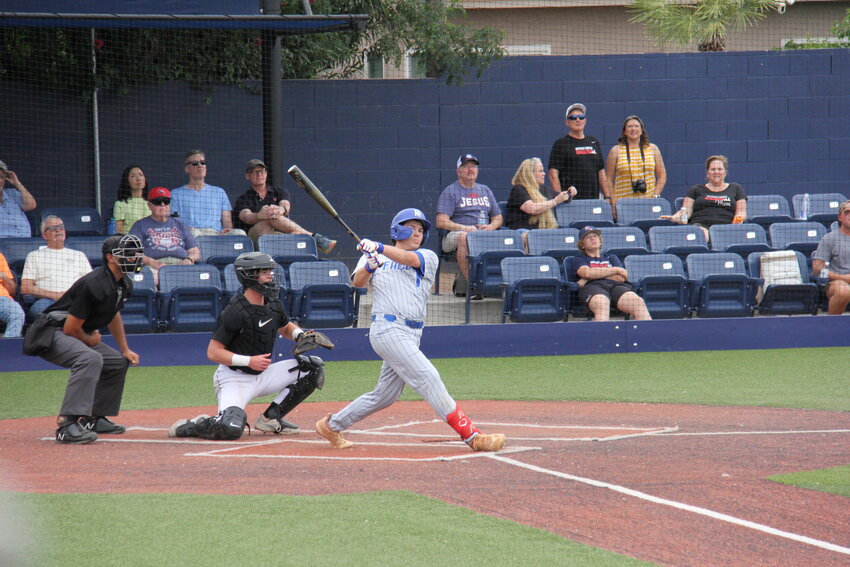 Senior Tyler Langer drills a three-run home run against Scottsdale Christian on April 18. (Submitted photo/Jane Irwin)