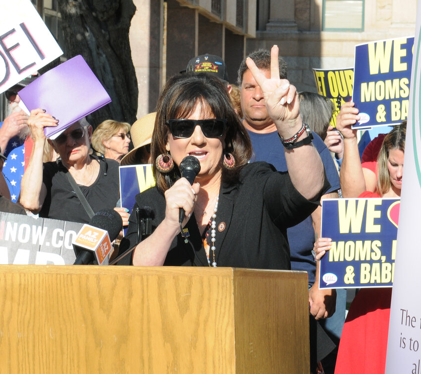 Rep. Barbara Parker of Mesa tells abortion foes Wednesday there is no need to rush a vote to repeal an 1864 law, saying GOP lawmakers need time to consider the issue and alternatives. (Capitol Media Services photo by Howard Fischer)