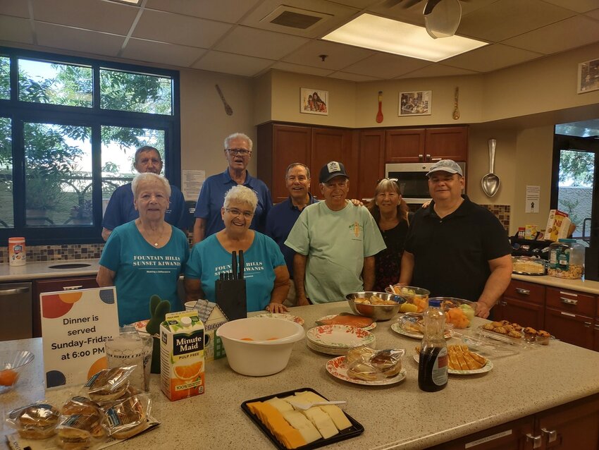 Members of the Sunset Kiwanis Club helped make brunch for 25 people Saturday, April 20, at the Ronald McDonald House in Mesa. The Ronald McDonald House Charities is a nonprofit organization with a mission of improving the health and wellbeing of children. Pictured are front row from left, Rena Bahrmasel, Connie Barczak, Stan Ziefert and Greg Barczak. In back from left are Ed McPherson, Don Vohs, Bob Ditta and Margaret Ziefert.