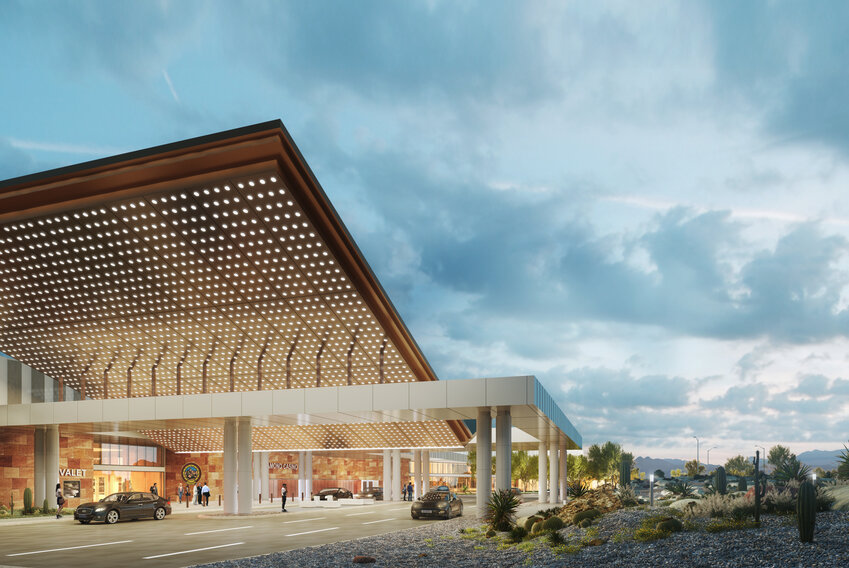 A rendering of the under-construction Desert Diamond Casino White Tanks at San Lucy shows what the front of the facility will look like when it&rsquo;s completed later this year.