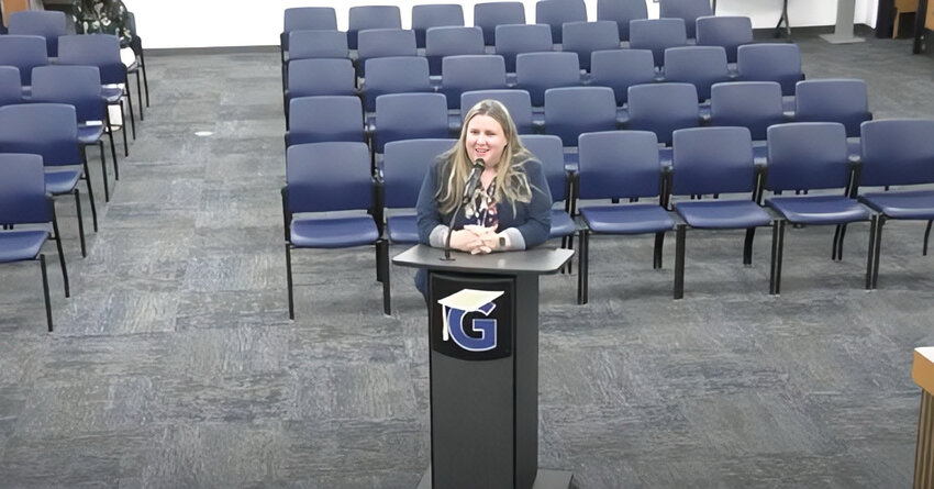 Natalie Tenney, Gilbert Public Schools' nutrition services director, addresses the governing board about the quality of GPS' meals for students.