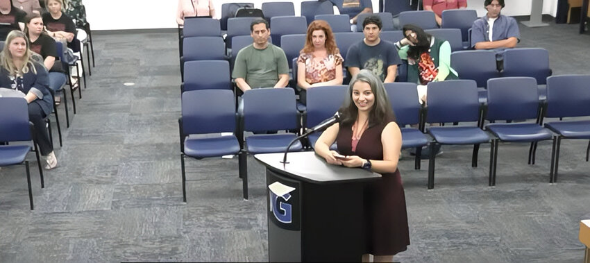 Kshama Rosales addresses the Gilbert Public Schools Governing Board after her appointment as principal at Towne Meadows Elementary School.