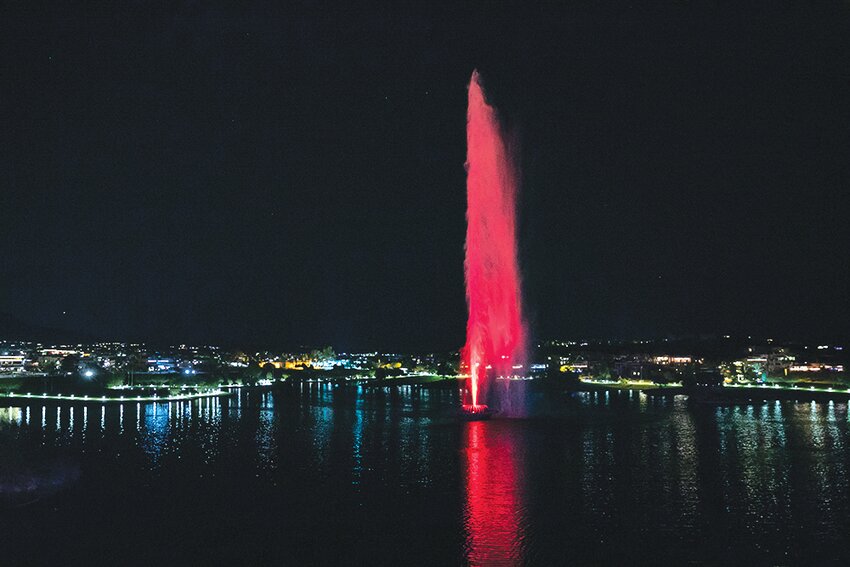 In honor of fallen firefighters the fountain will be bathed in red light Saturday, May 5. (photo courtesy of Town of Fountain Hills)